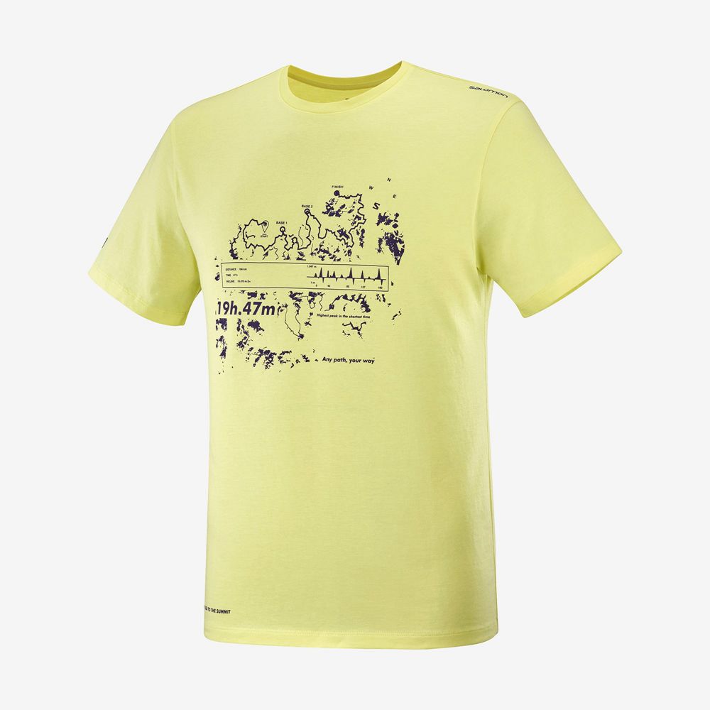 Salomon Singapore Mens T-shirts - OUTLIFE GRAPHIC SALOMONOTONE SS M Yellow | 19587-VIYT